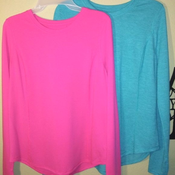 Avia Tops - Avia- 2 Pink/Turquoise Activewear Yoga Performance Tops w/thumb holes- Size L